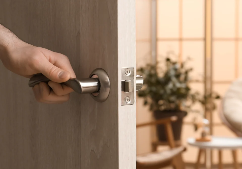 Interior de vivienda con la puerta entreabierta tras un robo en casa sin forzar la cerradura